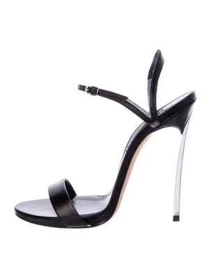 Sandalias de celebridad CASADEI de cuero negro hoja V talla 9 IT 39 muy buena caja bolsa tapa Foto 1 de 4