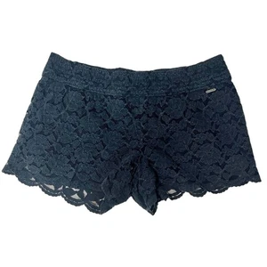 Pantalones Cortos Hollister Tiro Bajo Y2K Azul Marino Encaje Crochet Encaje Forrados Talla Grande - Imagen 1 de 6