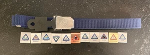 NEW Cub Scout Belt Navy Blue 54" Long Cut-It-Fit One Size With 11 Metal Badges - Picture 1 of 5