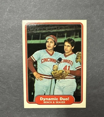 1982 Fleer #634 Dynamic Duo Johnny Bench / Tom Seaver - Image 1 of 2