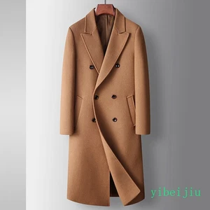 Men's Double Breasted Wool Blend Long Trench Coats Business Formal Clothes 2025 - Picture 1 of 15