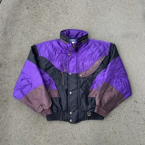 Vintage 80s Descente Ski Puffer Jacket Size Medium Purple Colorblock Gorpcore - Picture 1 of 8
