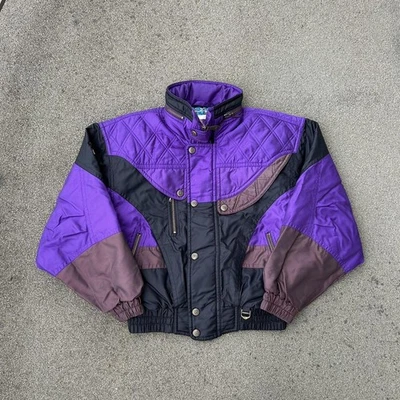Vintage 80s Descente Ski Puffer Jacket Size Medium Purple Colorblock Gorpcore - Image 1 of 4