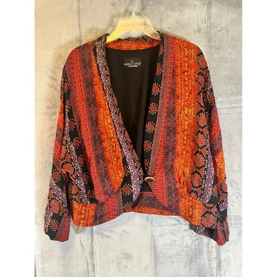 Carole Little Batik Boho Jacket Red Black Print Button Front Sz M Vintage 90's - Image 1 of 4
