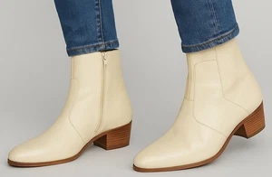 Giorgio Brutini Men’s Ivory Leather Ankle Boots Cuban 2” Heel Side Zip Size 8.5W - Picture 1 of 13