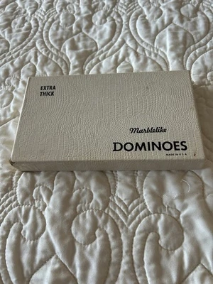Vintage Puremco Marblelike Extra Thick Black Dominoes Original Box Complete Set - Image 1 of 4
