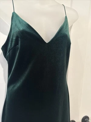 B. Smart Womens Med V-Neck Spaghetti Strap Dark Forest Green Velvet Dress - Image 1 of 4