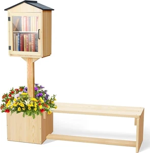 Wooden Little Library Box Outdoor Free Library, Double with wood - Picture 1 of 6