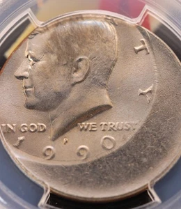 1990-P 50C Kennedy Half Dollar PCGS MS 65 Struck 35% Off Center - Picture 1 of 3