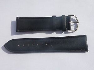 New Black 24L Genuine Leather Wrist Watch Strap Band Silver Toned Buckle 