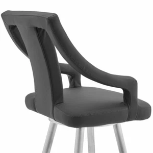 Armen Living Maxen 26" Faux Leather Swivel Counter Stool in Gray/Stainless Steel - Picture 1 of 7