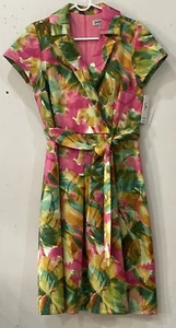 Abito camicia lino Shelby & Palmer taglia 16 floreale con cintura arancione rosa verde nuovo con etichette - Foto 1 di 5