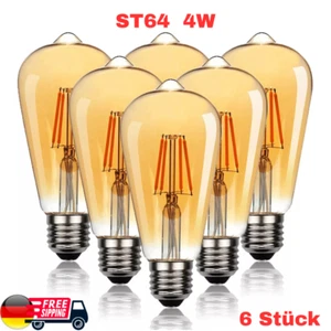 6 x LED Filament ST64 Edison Vintage Retro Lampe 4W E27 klar 450lm warmweiß 2700 - Bild 1 von 14