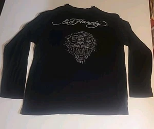 Ed Hardy Shirt Mens XL Black Tiger Long Sleeve Rhinestones - Picture 1 of 9