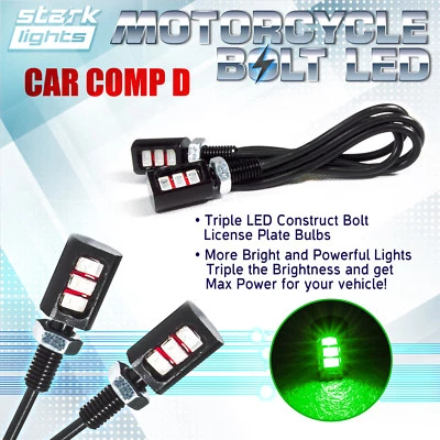 2PCS Motorcycle Screw 3-SMD LED Bolt Lamp Car License Plate Light - GREEN (E) - Image 1 of 4