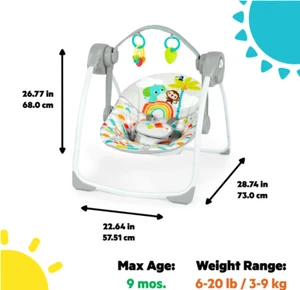 Bright Starts Playful Paradise Portable Compact Baby Swing with Toys, Unisex New - Picture 1 of 2
