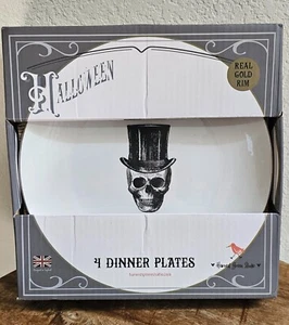 Platos de cena Harvest Green Studio Halloween 10-1/2" - Calavera con sombrero de copa - Nuevos - Imagen 1 de 2