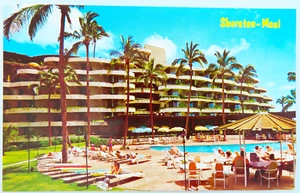 Cartolina Sheraton Maui Resort Hotel Vintage Cromata Hawaii Piscina Palma - Foto 1 di 2