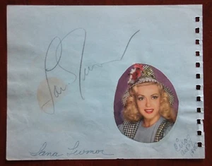FIRMADA ACTRIZ LANA TURNER 4.5X5 ÁLBUM HOJA CORTE AUTOMÁTICO JSA CON BOB ROBERT HUTTON - Imagen 1 de 3