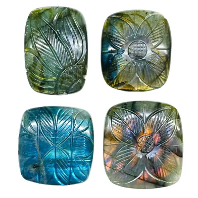4 Pcs Natural Labradorite 37-40mm Huge Pendant Size Carved Loose Gemstones Lot - image 1 of 4