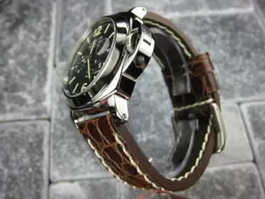 22 mm BIG GATOR Lederband braun dick Uhrenarmband Gürtel weiß für PANERAI - Bild 1 von 9