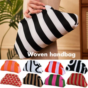 Bolso sin asas de playa tejido de ganchillo bolso portátil color bloques monederos mujer verano - Imagen 1 de 26