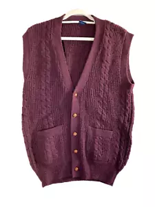 Vintage Gant Cable knit Wool Sweater Vest Size L Grampacore buttons Burgandy - Picture 1 of 7