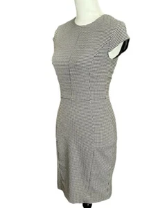 H&M Sheath Dress Black White Check Cap Sleeves Career Business Wear Size 2 NWT - Picture 1 of 9