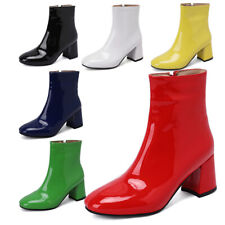 Women's Zip Patent Leather Block Heel Chelsea Ankle Boots Boots Shoes