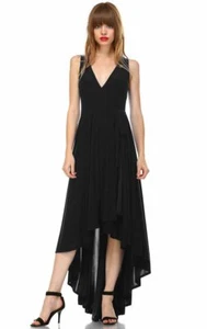 Lycra Sleeveless V-Neck Plunge Belt Hi Low Wrap Dress Black - Picture 1 of 6