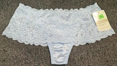 NWT Vintage Secret Treasures Liquid Satin Lace Thong Panties Second Skin L/7 - Image 1 of 4