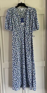 Women’s Light Blue Print V Neck Short Sleeve MIDI Dress Size M Retail $64 - Picture 1 of 6