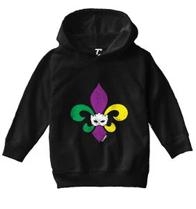 Fleur De Lis - Mardi Gras Mask Festive Parade NOLA Toddler/Youth Hoodie - Picture 1 of 12