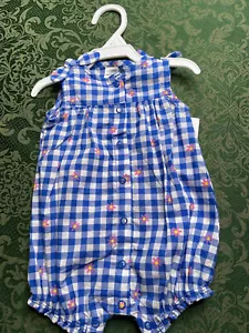 NWT 3m carters blue checkered floral romper mothers day party fathers clearance - Picture 1 of 5