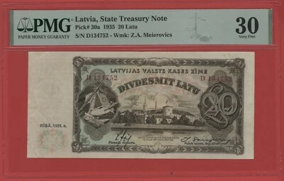LATVIA  20  LATU  1935  PICK # 30a  PMG 30 VERY FINE. - Image 1 of 2