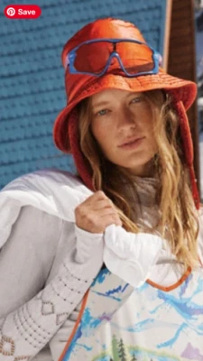 Free People FP Movement Red Orange Bucket Hat Trapper Reversible Sherpa Flap NWT - Изображение 1 из 3