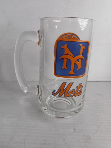 New York Mets World Champions Beer Mug - 1969 - Clear Glass 5-1/2" tall x 3" dia Cover