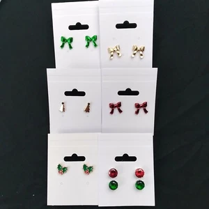 7 Pairs of Christmas Themed Rhinestone Stud Earrings lot - Ribbons Tree Leaf NEW - Picture 1 of 4