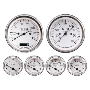 RT Classic 6 Gauge Set Speedometer Tachometer 140MPH 8000RPM Electrical 4 Color - Picture 1 of 14