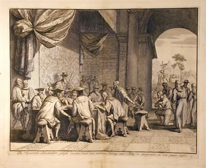 Jan Luyken "De Spaansche Bloedraadt, ..." Kupferstich 1680-Platte 27,2x34,5 cm - Bild 1 von 4