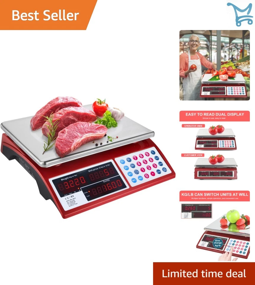 Camry Digital Commercial Scale 66lb / 30kg for Food Meat Fruit Produce Red