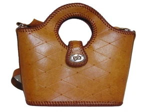 VINTAGE Hand Tooled Leather Structured Tote Bag Whipstitching, Western Purse - Picture 1 of 10