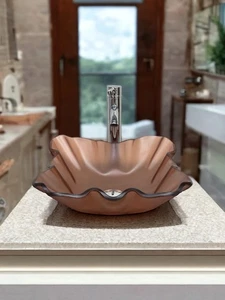 Modern Bronze Silky Brown  Tempered Glass Vessel Sink Above Counter Bowl - Picture 1 of 6