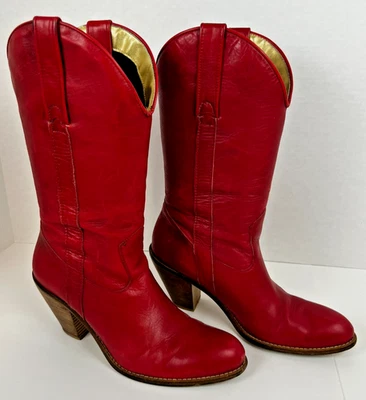 Jessica Simpson Daisy Lipstick Red Cowboy Boots Leather Upper Rare Sz 7.5 - Image 1 of 4