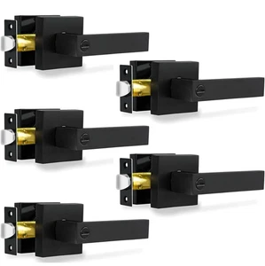 Privacy door levers 5-pack, matte black, heavy duty keyless locks for any room. - Picture 1 of 8