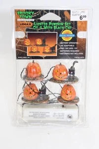 Lemax Spooky Town Lighted Pumpkin Set of 4 with Black Cats 2000 Retired #04470 - Picture 1 of 5