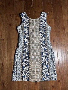 Y2K Maki’s Honolulu Hawaiian Polynesian Resortwear Midi Dress Blue White LARGE - Picture 1 of 10