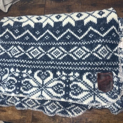 Ralph Lauren American Flag Throw Blanket Navy Blue & White Knit Vintage Style - Image 1 of 4