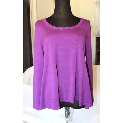 Pulôver Eileen Fisher mistura de seda roxo tamanho grande manga comprida casual - Imagem 1 de 4