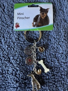 Mini Pinscher Miniature Pewter Keychain With Charms By Little Gifts. - Picture 1 of 3